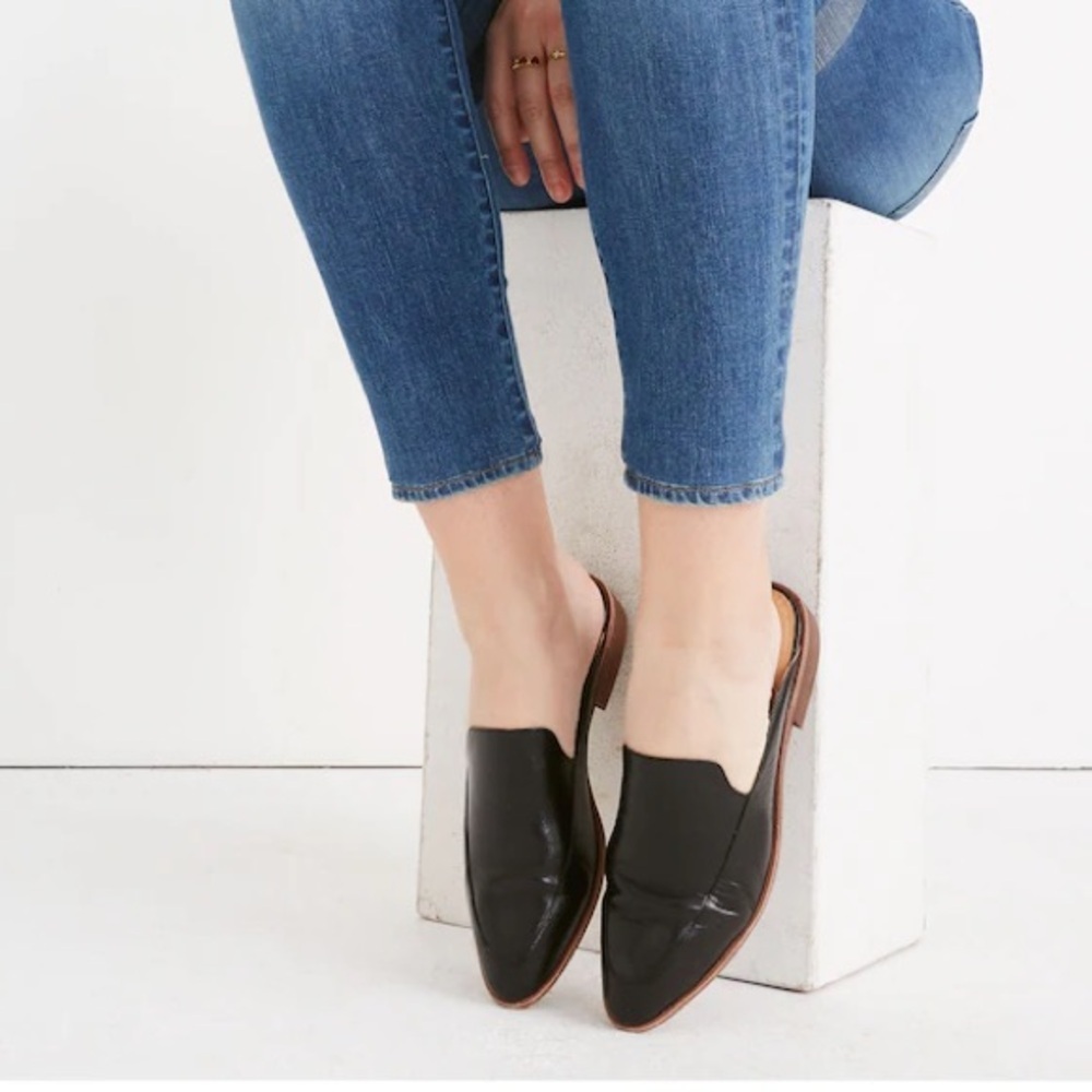 Madewell The Frances Size 8 Black Leather Skimmer Slip On Mules Loafer